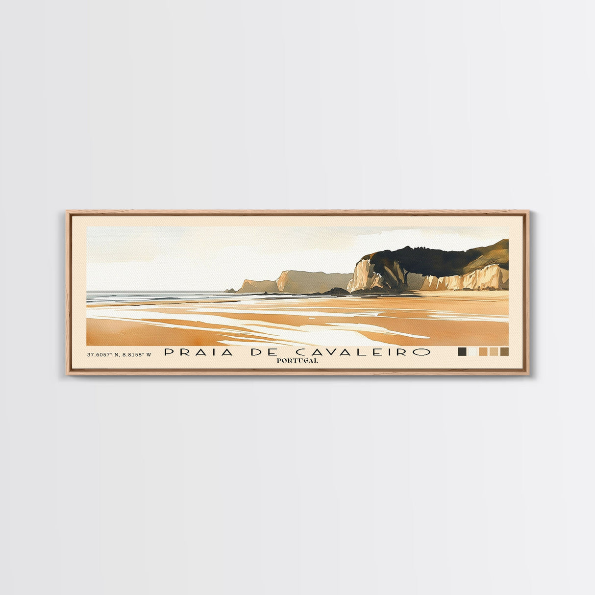 Praia de Cavaleiro, Portugal Watercolor Beach Print, Vacation Gift, Portugal Wall Art, Framed Canvas Print, Framed Beach Painting