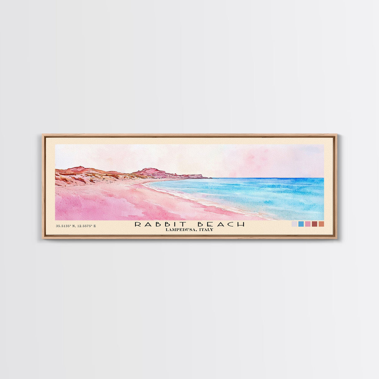 Rabbit Beach, Lampedusa, Italy Watercolor Print, Vacation Gift, Lampedusa, Italy Wall Art, Beach Painting, Beach Decor, Large Wall Art, Wood Frame Art