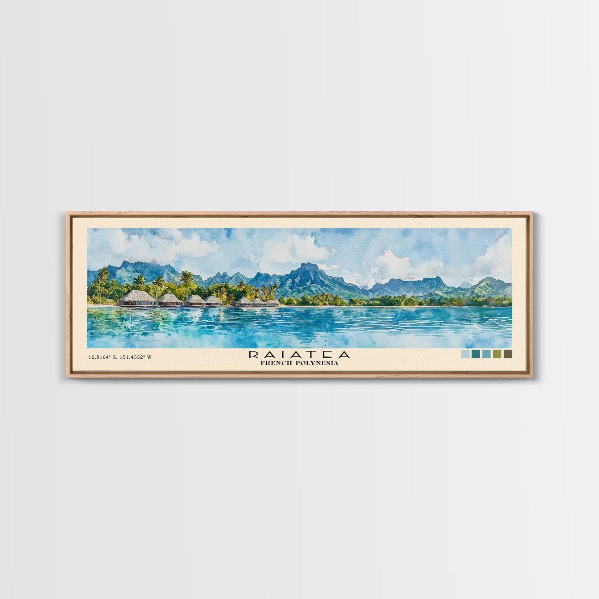 Raiatea, French Polynesia Watercolor Beach Print, Vacation Gift, French Polynesia Wall Art, Framed Canvas Print, Framed Beach Painting