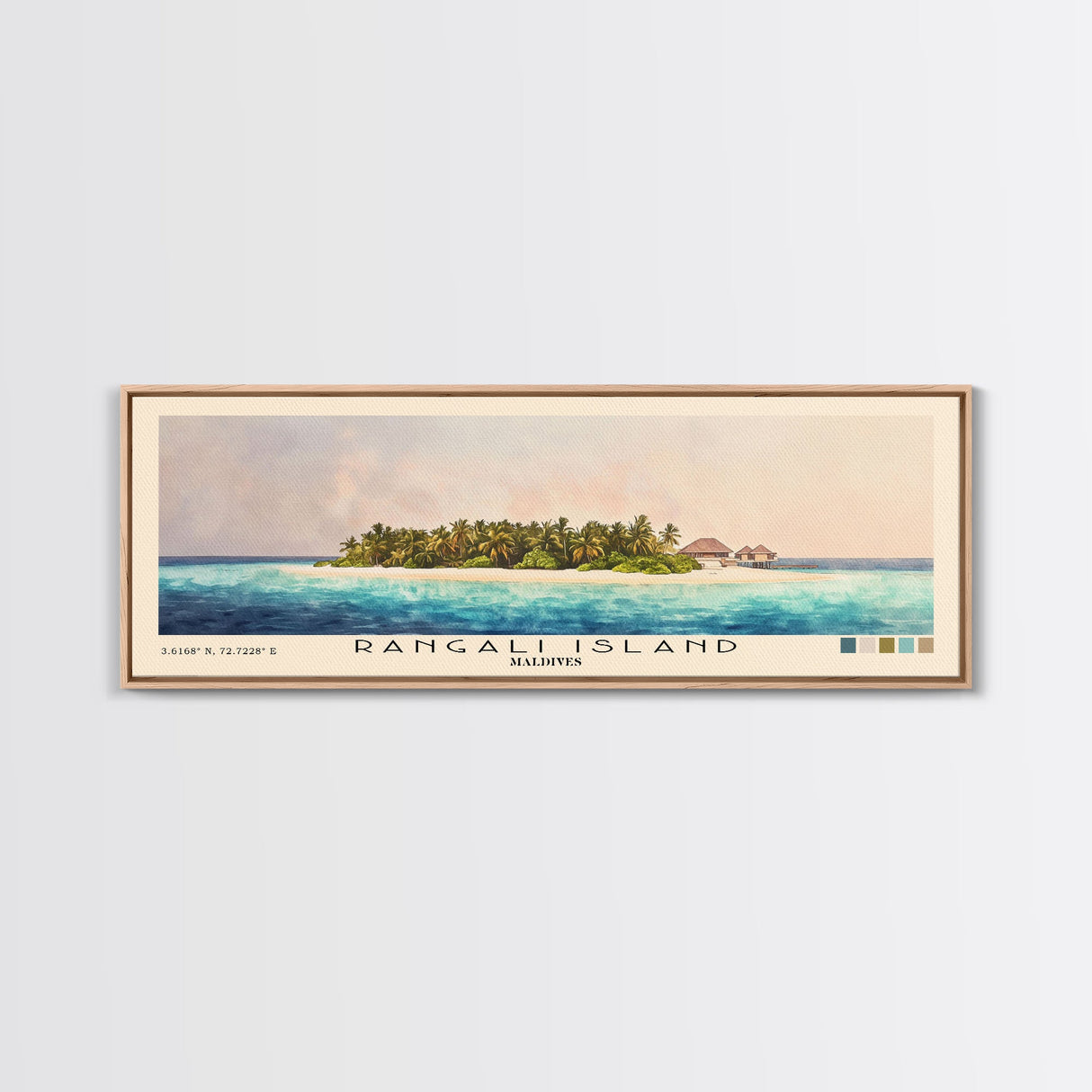 Rangali Island, Maldives Watercolor Beach Print, Vacation Gift, Maldives Wall Art, Framed Canvas Print, Framed Beach Painting