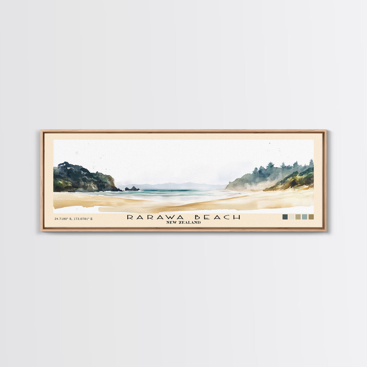 Rarawa Beach, New Zealand Watercolor Print, Vacation Gift, New Zealand Wall Art, Beach Painting, Beach Decor, Large Wall Art, Wood Frame Art