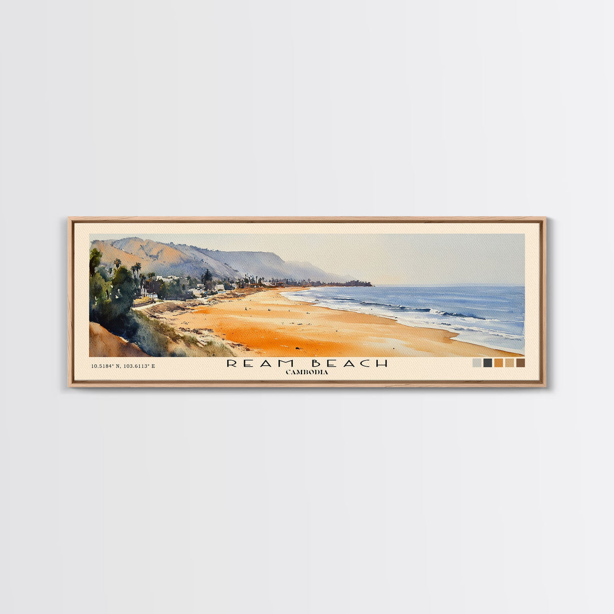 Ream Beach, Cambodia Watercolor Print, Vacation Gift, Cambodia Wall Art, Beach Painting, Beach Decor, Large Wall Art, Wood Frame Art