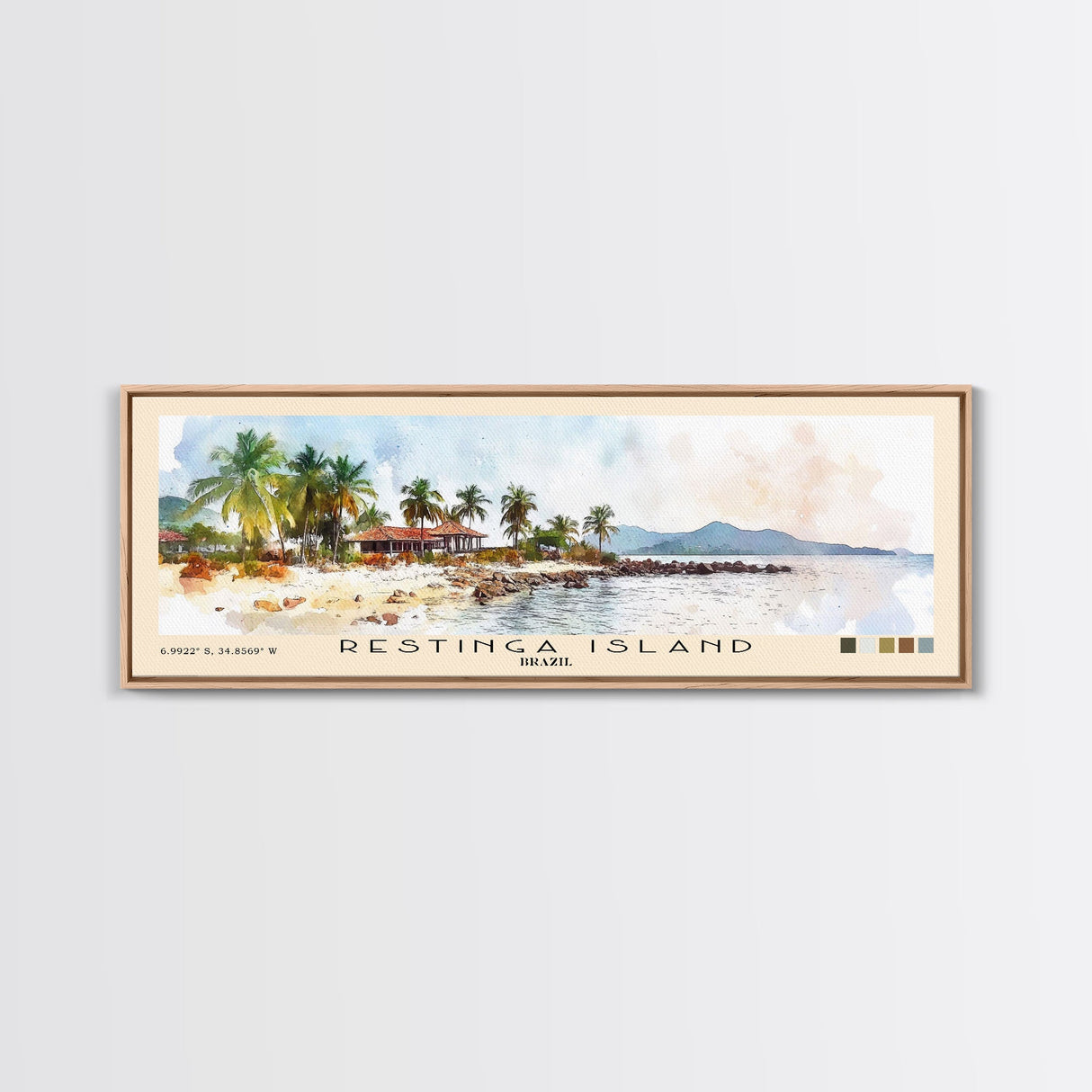 Restinga Island, Brazil Watercolor Print, Vacation Gift, Brazil Wall Art, Beach Painting, Beach Decor, Large Wall Art, Wood Frame Art