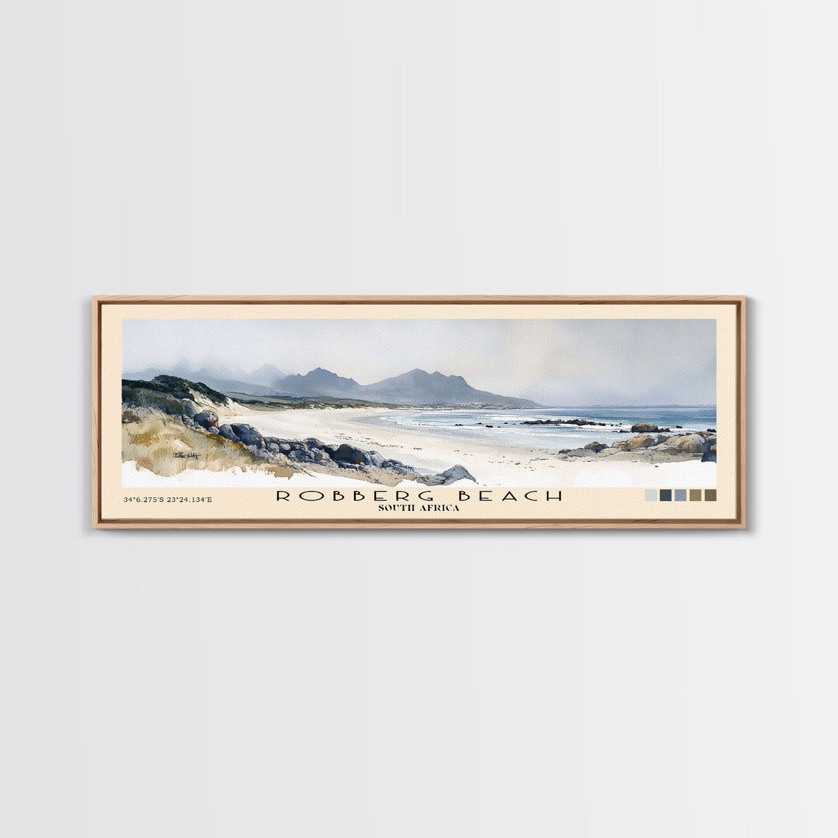 Robberg Beach, South Africa Watercolor Beach Print, Vacation Gift, South Africa Wall Art, Framed Canvas Print, Framed Beach Painting