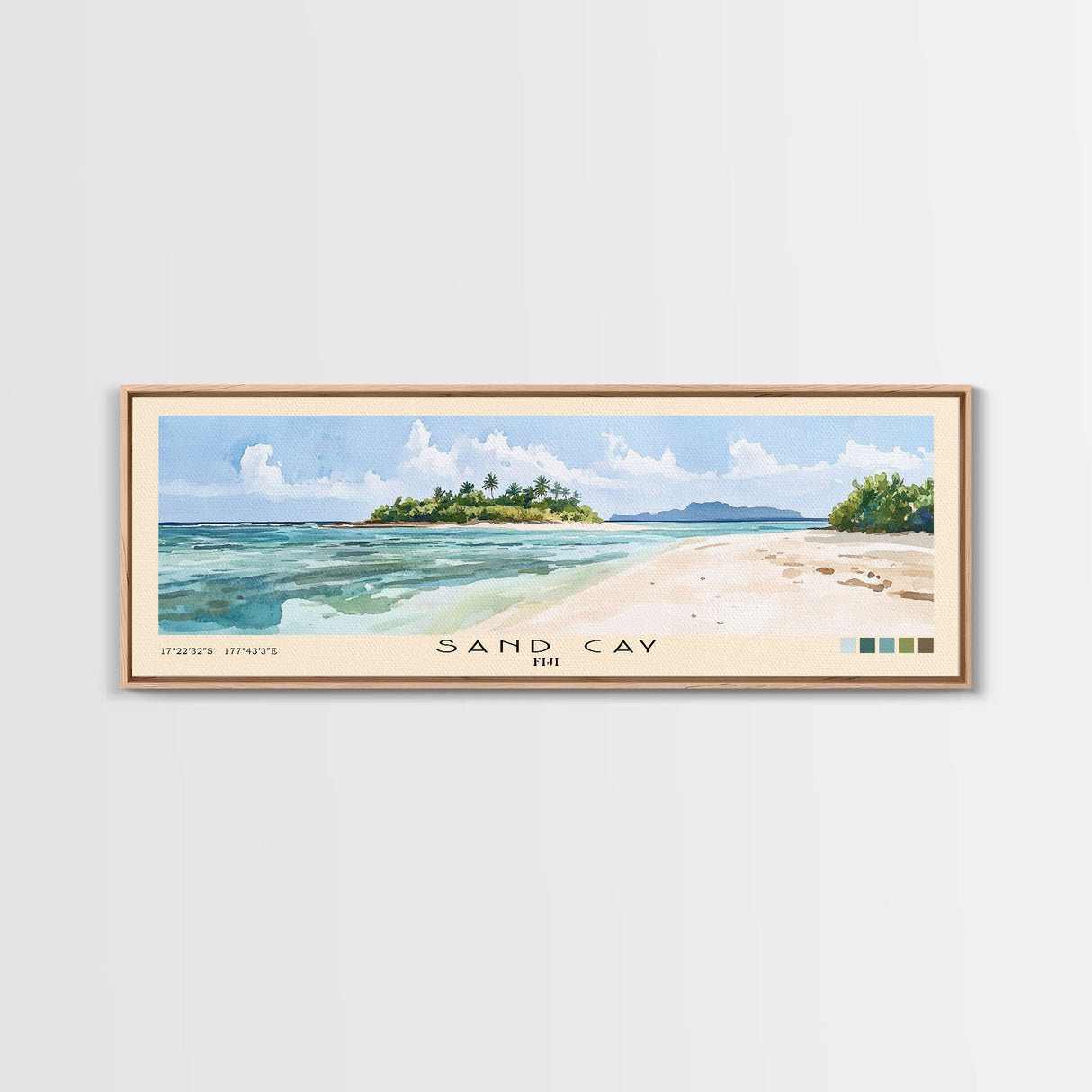 Sand Cay, Fiji Watercolor Beach Print, Vacation Gift, Fiji Wall Art, Framed Canvas Print, Framed Beach Painting