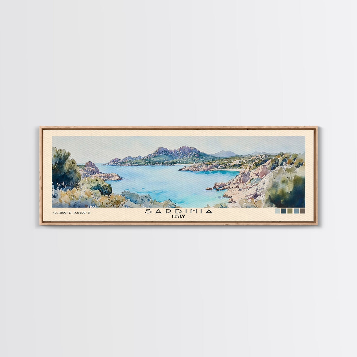 Sardinia, Italy Watercolor Beach Print, Vacation Gift, Italy Wall Art, Framed Canvas Print, Framed Beach Painting