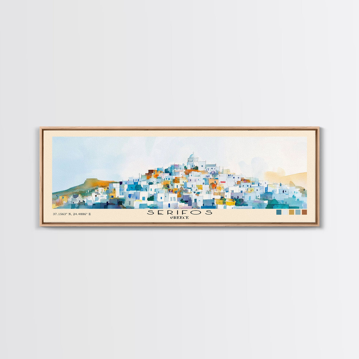 Serifos, Greece Watercolor Print, Vacation Gift, Greece Wall Art, Beach Painting, Beach Decor, Large Wall Art, Wood Frame Art