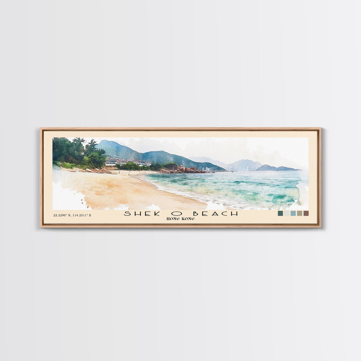 Shek O Beach, Hong Kong Watercolor Print, Vacation Gift, Hong Kong Wall Art, Beach Painting, Beach Decor, Large Wall Art, Wood Frame Art