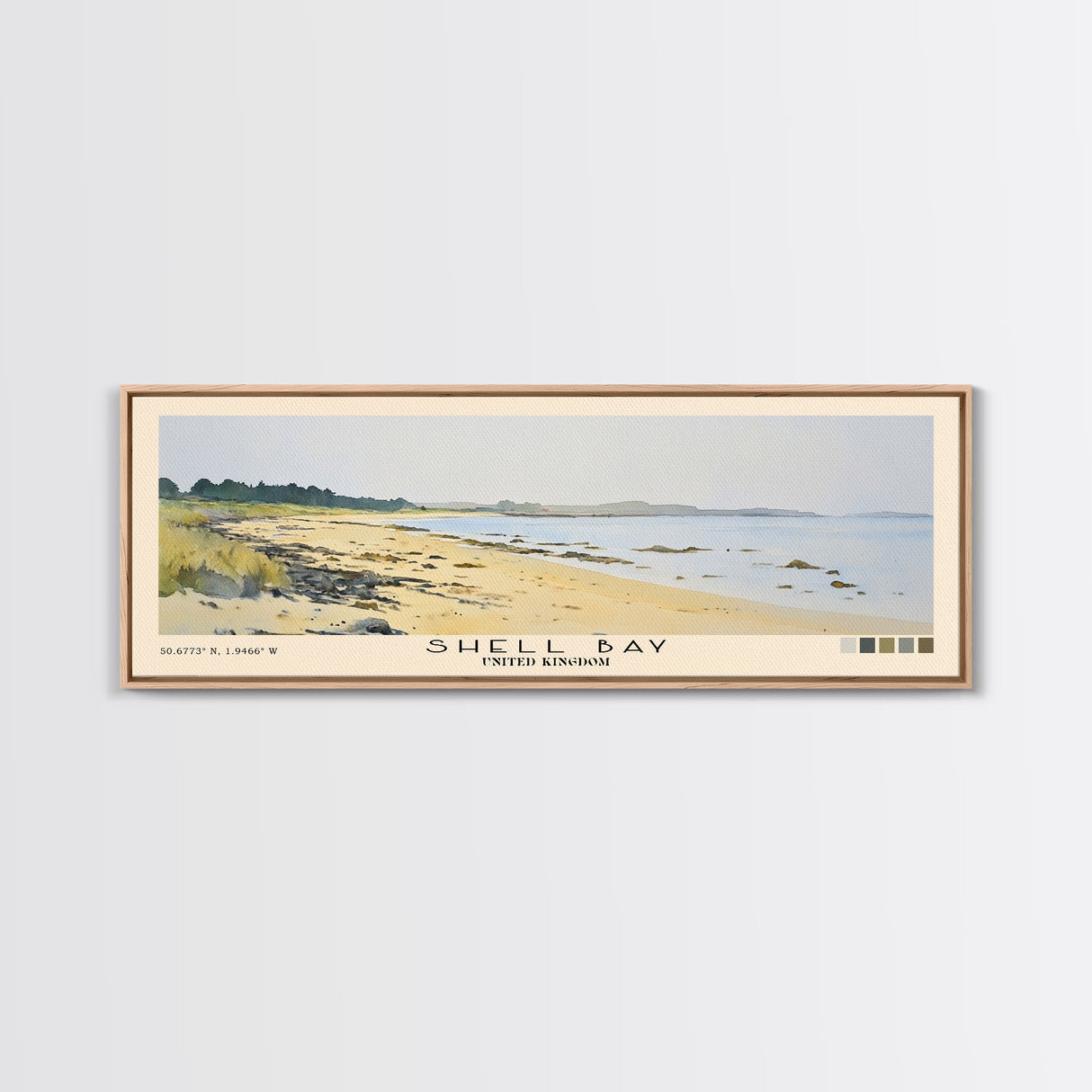 Shell Bay, United Kingdom Watercolor Beach Print, Vacation Gift, United Kingdom Wall Art, Framed Canvas Print, Framed Beach Painting