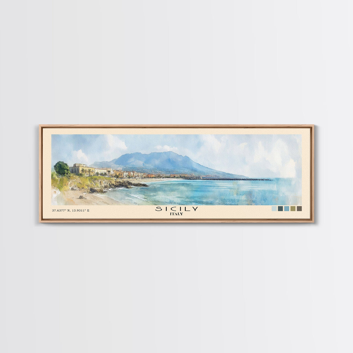 Sicily, Italy Watercolor Beach Print, Vacation Gift, Italy Wall Art, Framed Canvas Print, Framed Beach Painting