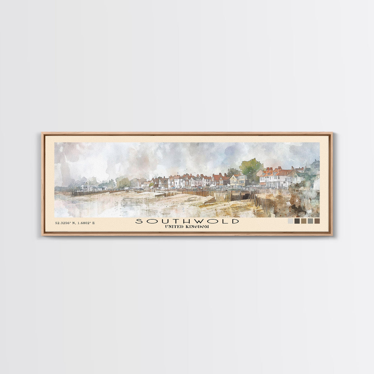 Southwold, United Kingdom Watercolor Print, Vacation Gift, United Kingdom Wall Art, Beach Painting, Beach Decor, Large Wall Art, Wood Frame Art