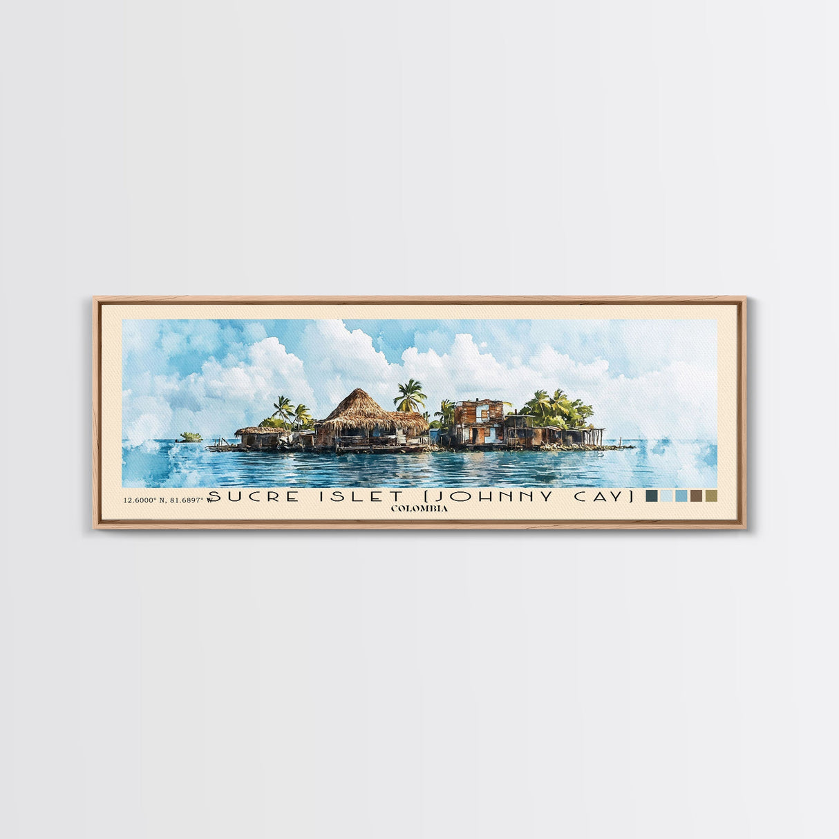 Sucre Islet (Johnny Cay), Colombia Watercolor Beach Print, Vacation Gift, Colombia Wall Art, Framed Canvas Print, Framed Beach Painting