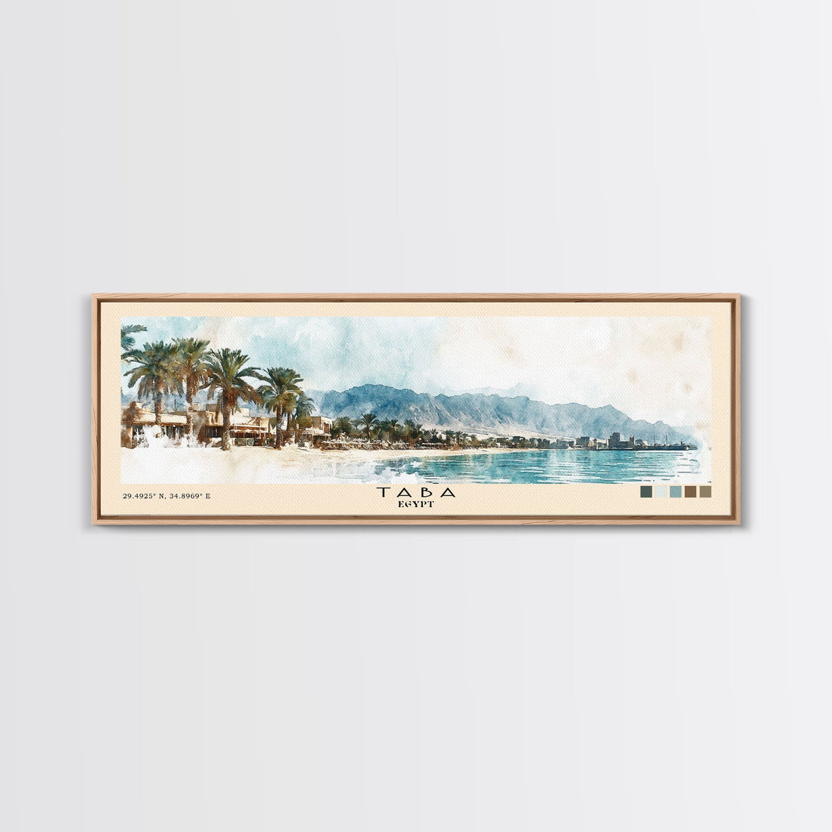 Taba, Egypt Watercolor Print, Vacation Gift, Egypt Wall Art, Beach Painting, Beach Decor, Large Wall Art, Wood Frame Art