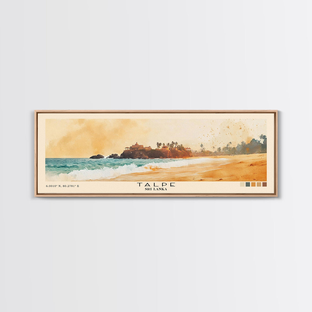 Talpe, Sri Lanka Watercolor Print, Vacation Gift, Sri Lanka Wall Art, Beach Painting, Beach Decor, Large Wall Art, Wood Frame Art