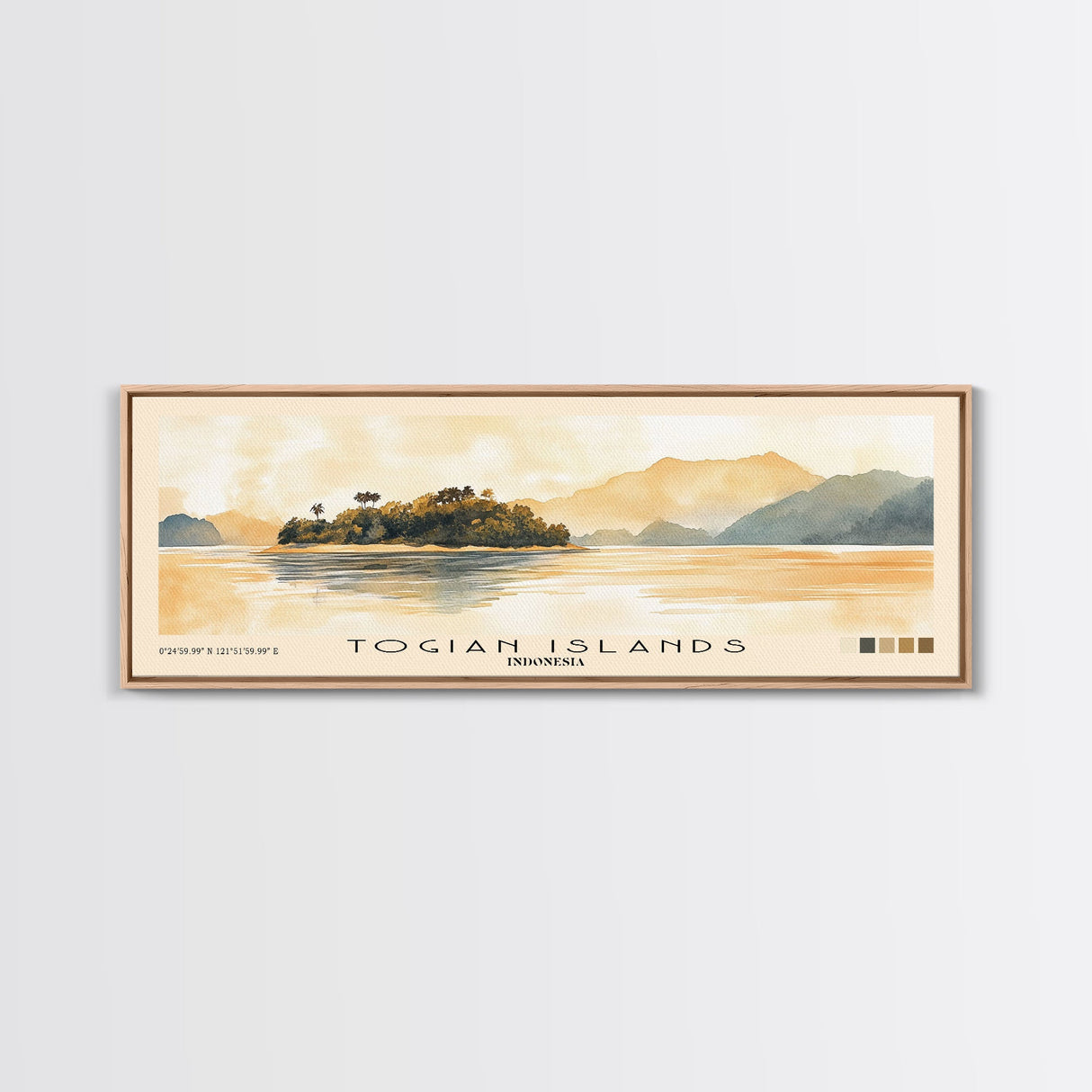 Togian Islands, Indonesia Watercolor Beach Print, Vacation Gift, Indonesia Wall Art, Framed Canvas Print, Framed Beach Painting