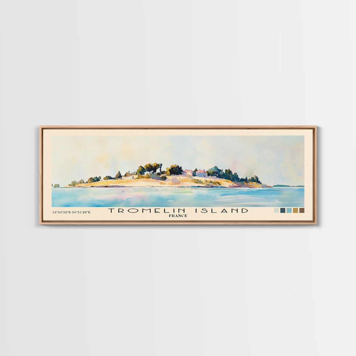 Tromelin Island, France Watercolor Beach Print, Vacation Gift, France Wall Art, Framed Canvas Print, Framed Beach Painting