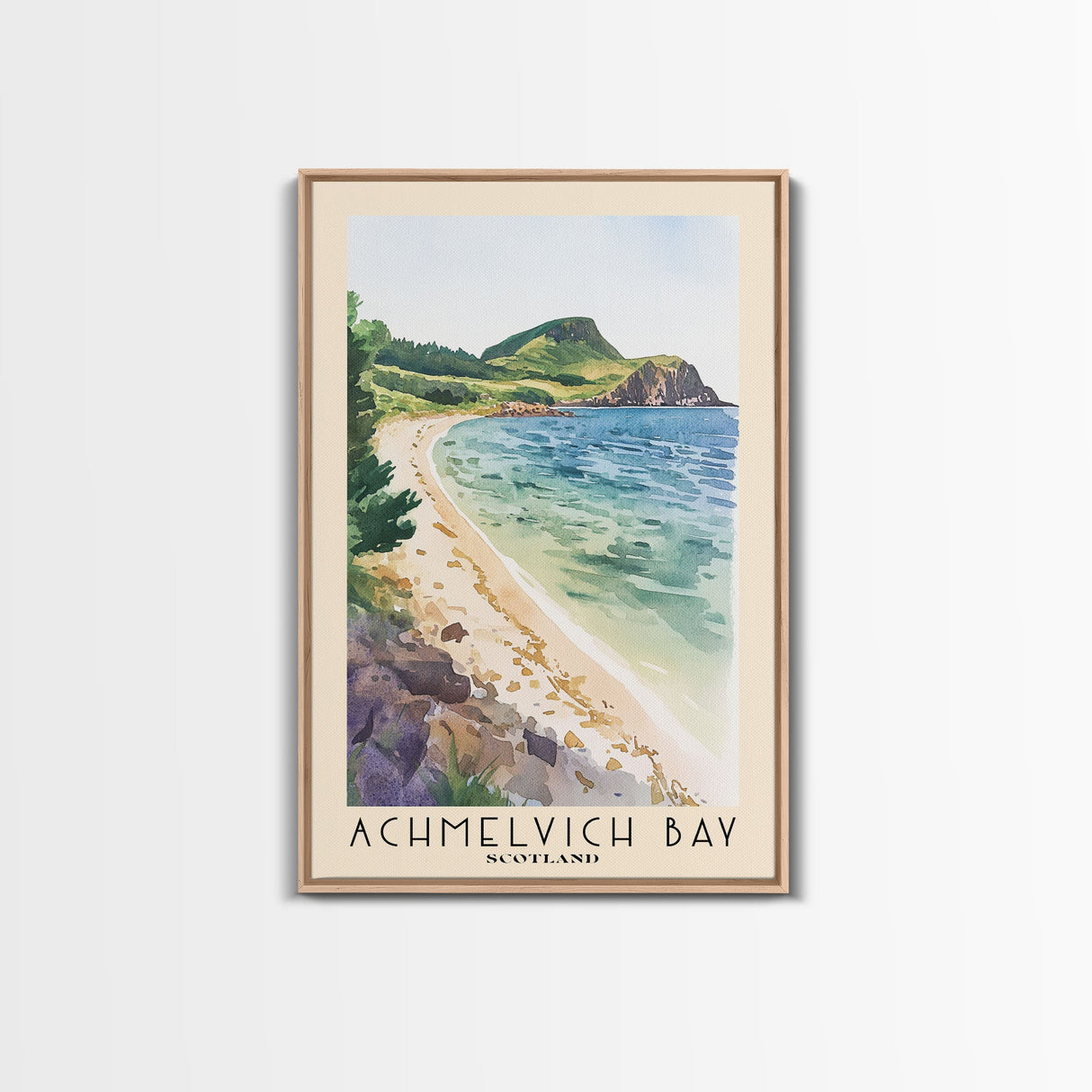 Achmelvich Bay, Scotland Watercolor Print, Vacation Gift, Scotland Wall Art, Beach Painting, Beach Decor, Large Wall Art, Wood Frame Art