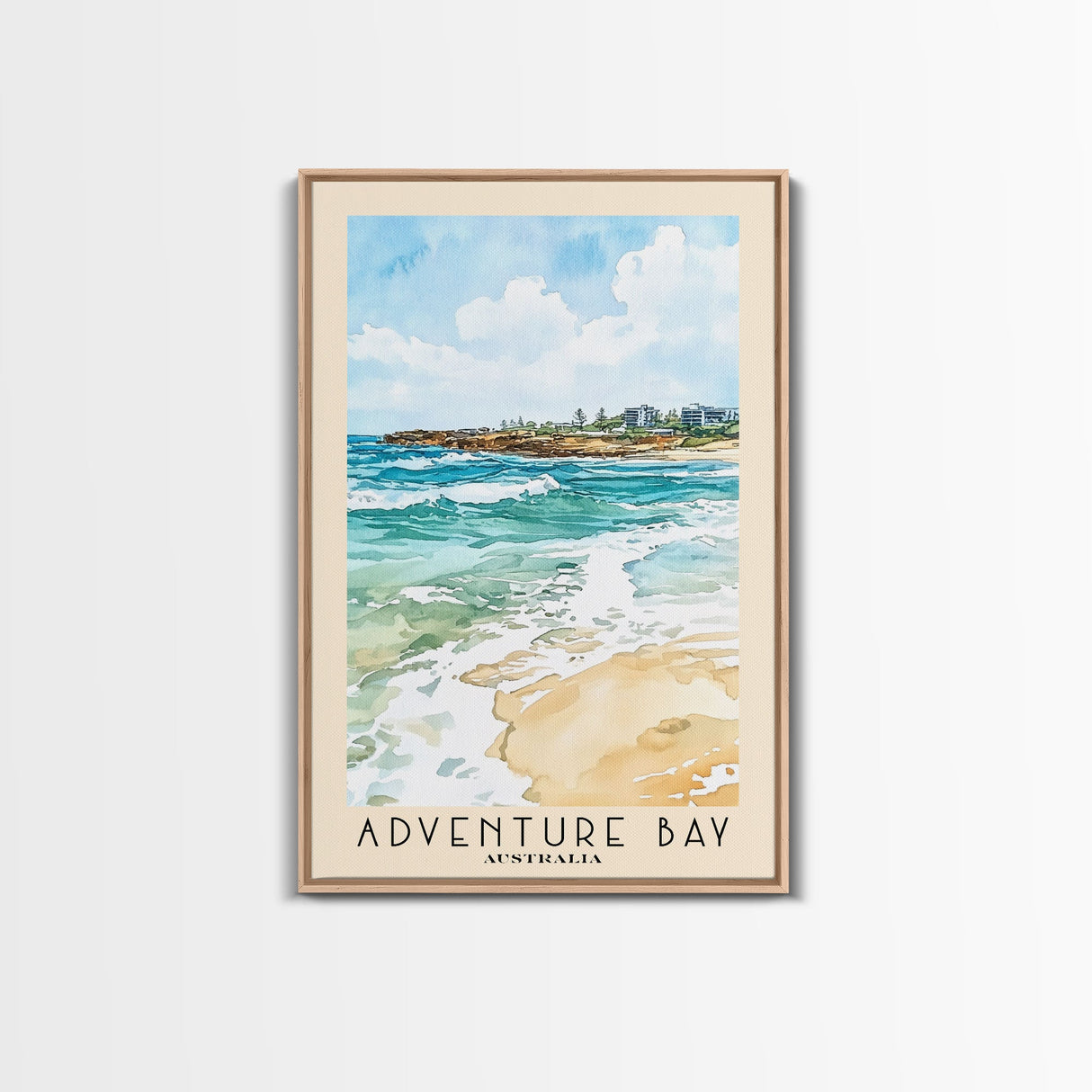 Adventure Bay, Australia Watercolor Beach Print, Vacation Gift, Australia Wall Art, Framed Canvas Print, Framed Beach Painting