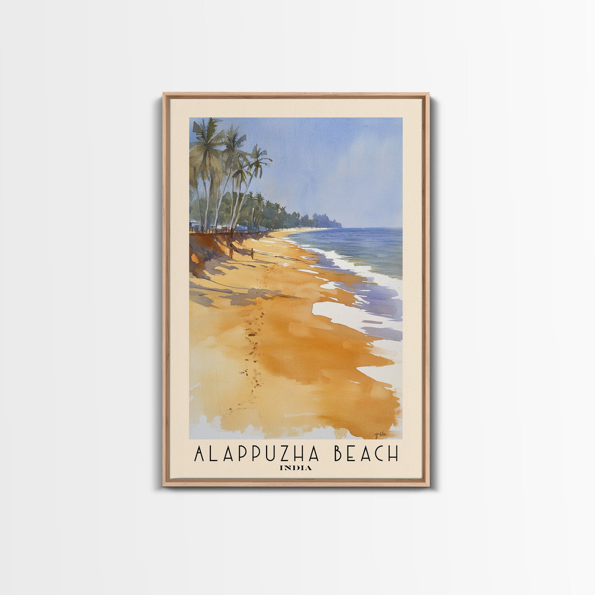 Alappuzha Beach, India Watercolor Print, Vacation Gift, India Wall Art, Beach Painting, Beach Decor, Large Wall Art, Wood Frame Art