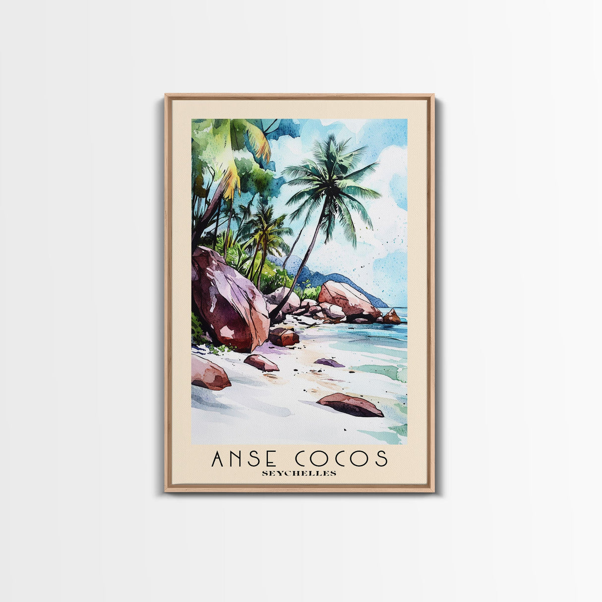 Anse Cocos, Seychelles Watercolor Beach Print, Vacation Gift, Seychelles Wall Art, Beach Painting, Beach Decor, Beach Painting