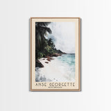 Anse Georgette, Seychelles Watercolor Beach Print, Vacation Gift, Seychelles Wall Art, Framed Canvas Print, Framed Beach Painting