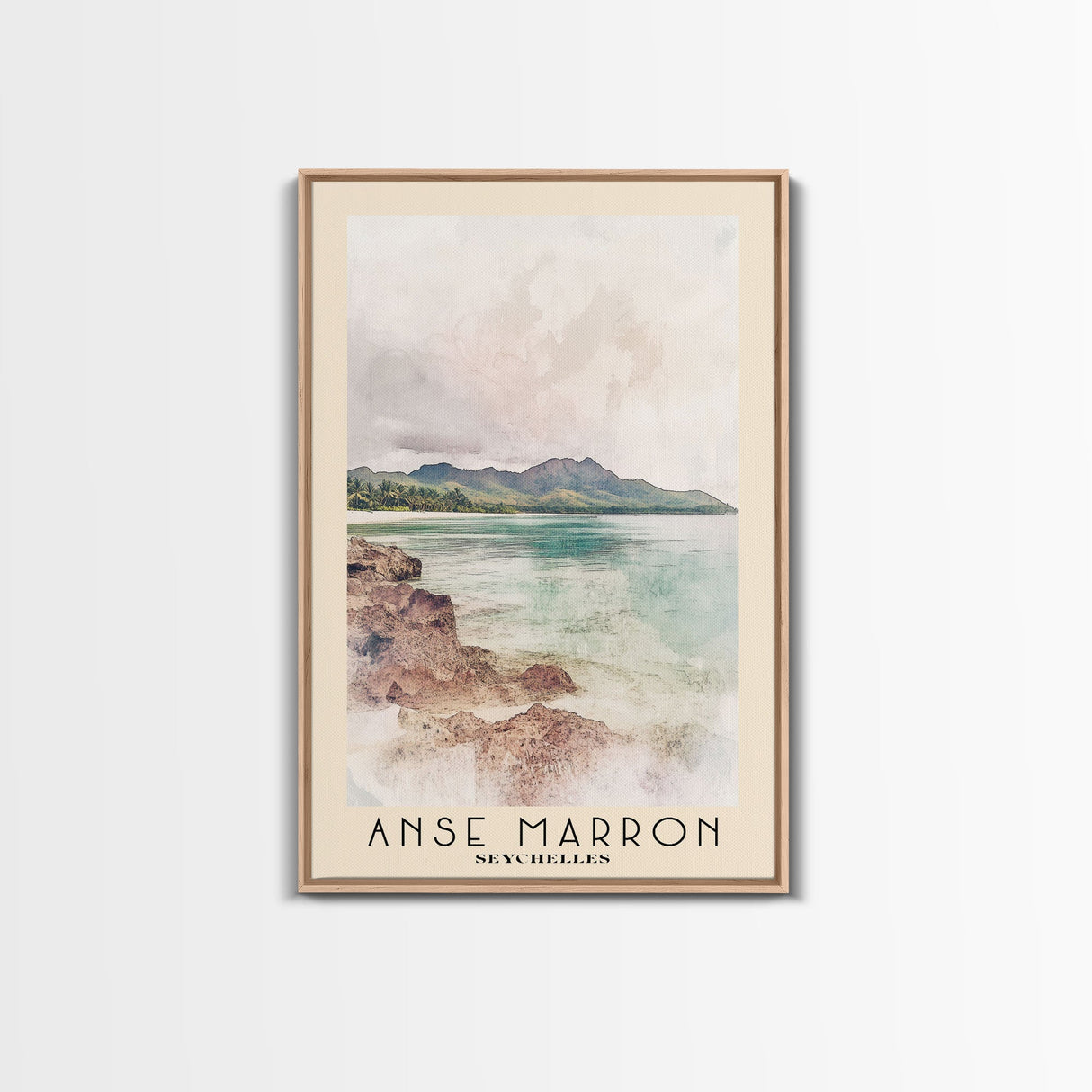 Anse Marron, Seychelles Watercolor Print, Vacation Gift, Seychelles Wall Art, Beach Painting, Beach Decor, Large Wall Art, Wood Frame Art