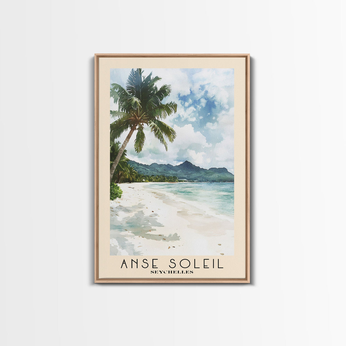 Anse Soleil, Seychelles Watercolor Beach Print, Vacation Gift, Seychelles Wall Art, Framed Canvas Print, Framed Beach Painting