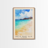 Anse de Grande Saline, St. Barths Watercolor Print, Vacation Gift, St. Barths Wall Art, Beach Painting, Beach Decor, Large Wall Art, Wood Frame Art