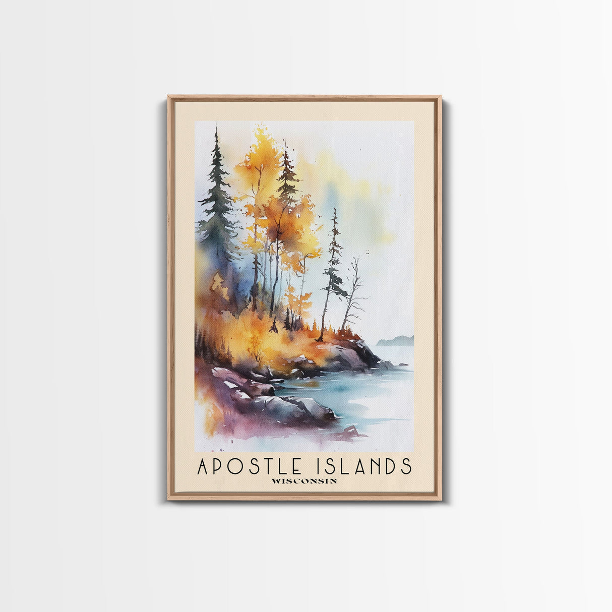 Apostle Islands, Wisconsin Watercolor Print, Vacation Gift, Wisconsin Wall Art, Beach Painting, Beach Decor, Large Wall Art, Wood Frame Art