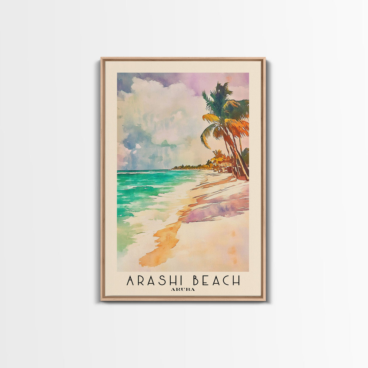 Arashi Beach, Aruba Watercolor Beach Print, Vacation Gift, Aruba Wall Art, Framed Canvas Print, Framed Beach Painting