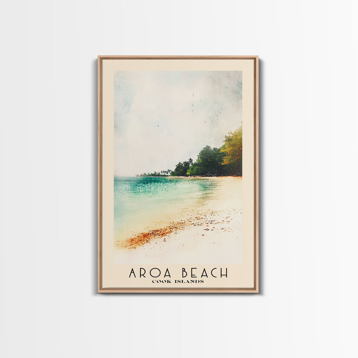 Aroa Beach, Cook Islands Watercolor Print, Vacation Gift, Cook Islands Wall Art, Beach Painting, Beach Decor, Large Wall Art, Wood Frame Art