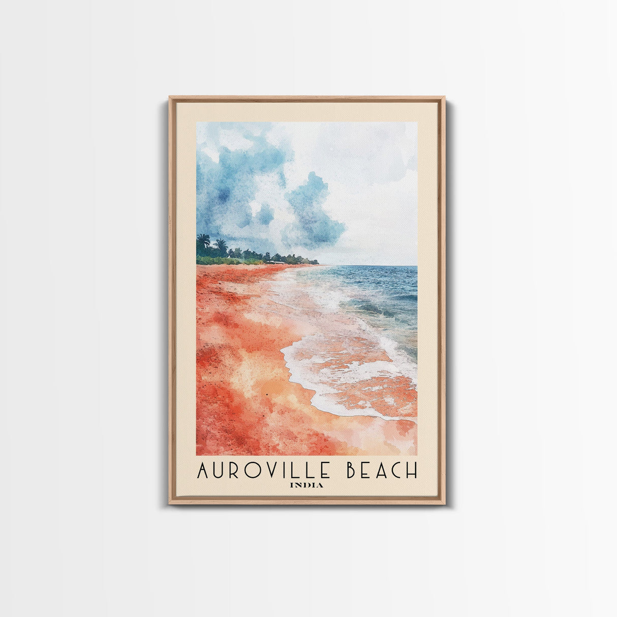 Auroville Beach, India Watercolor Beach Print, Vacation Gift, India Wall Art, Framed Canvas Print, Framed Beach Painting