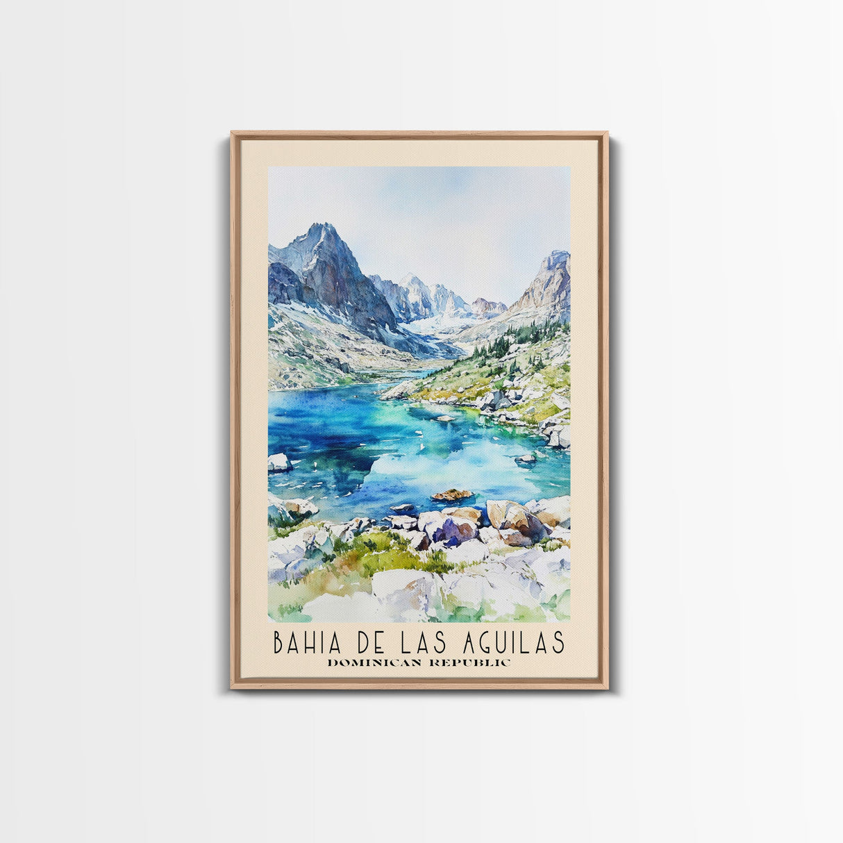 Bahia de Las Aguilas, Dominican Republic Watercolor Beach Print, Vacation Gift, Dominican Republic Wall Art, Framed Canvas Print, Framed Beach Painting