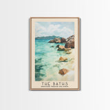 The Baths, British Virgin Islands Watercolor Beach Print, Vacation Gift, British Virgin Islands Wall Art, Framed Canvas Print, Framed Beach Painting