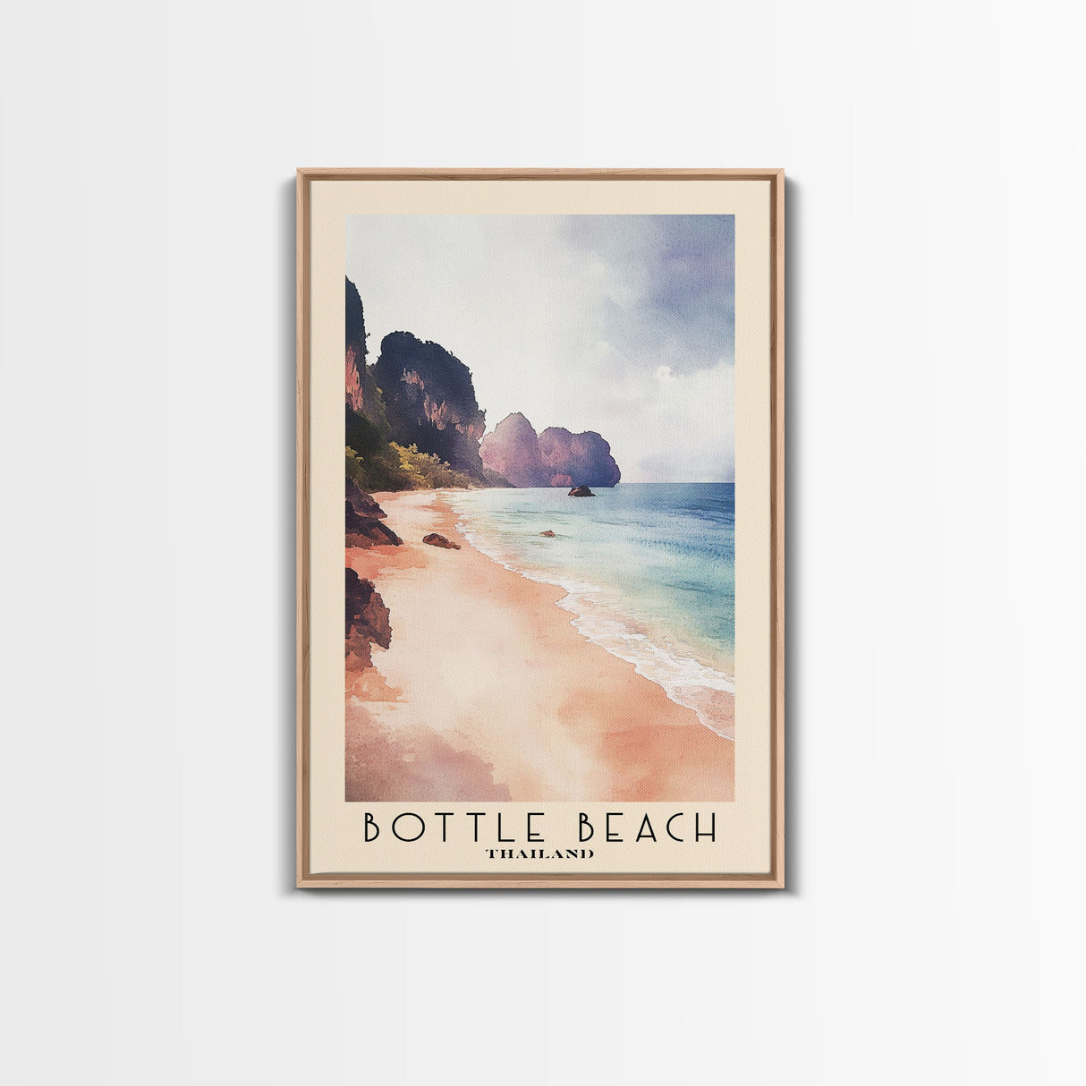 Bottle Beach, Thailand Watercolor Beach Print, Vacation Gift, Thailand Wall Art, Framed Canvas Print, Framed Beach Painting