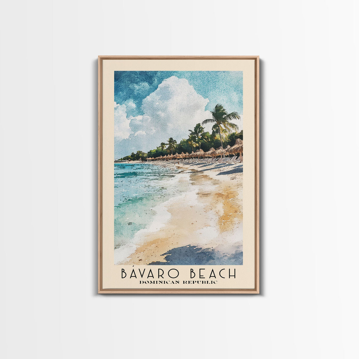 Bávaro Beach, Dominican Republic Watercolor Beach Print, Vacation Gift, Dominican Republic Wall Art, Framed Canvas Print, Framed Beach Painting