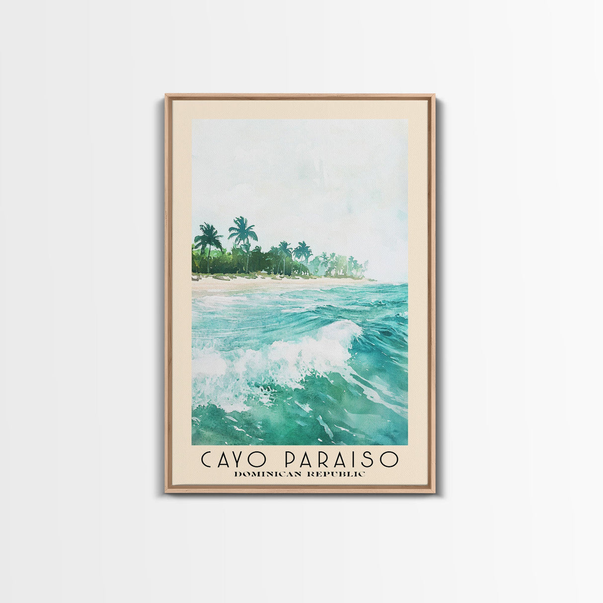 Cayo Paraiso, Dominican Republic Watercolor Beach Print, Vacation Gift, Dominican Republic Wall Art, Framed Canvas Print, Framed Beach Painting