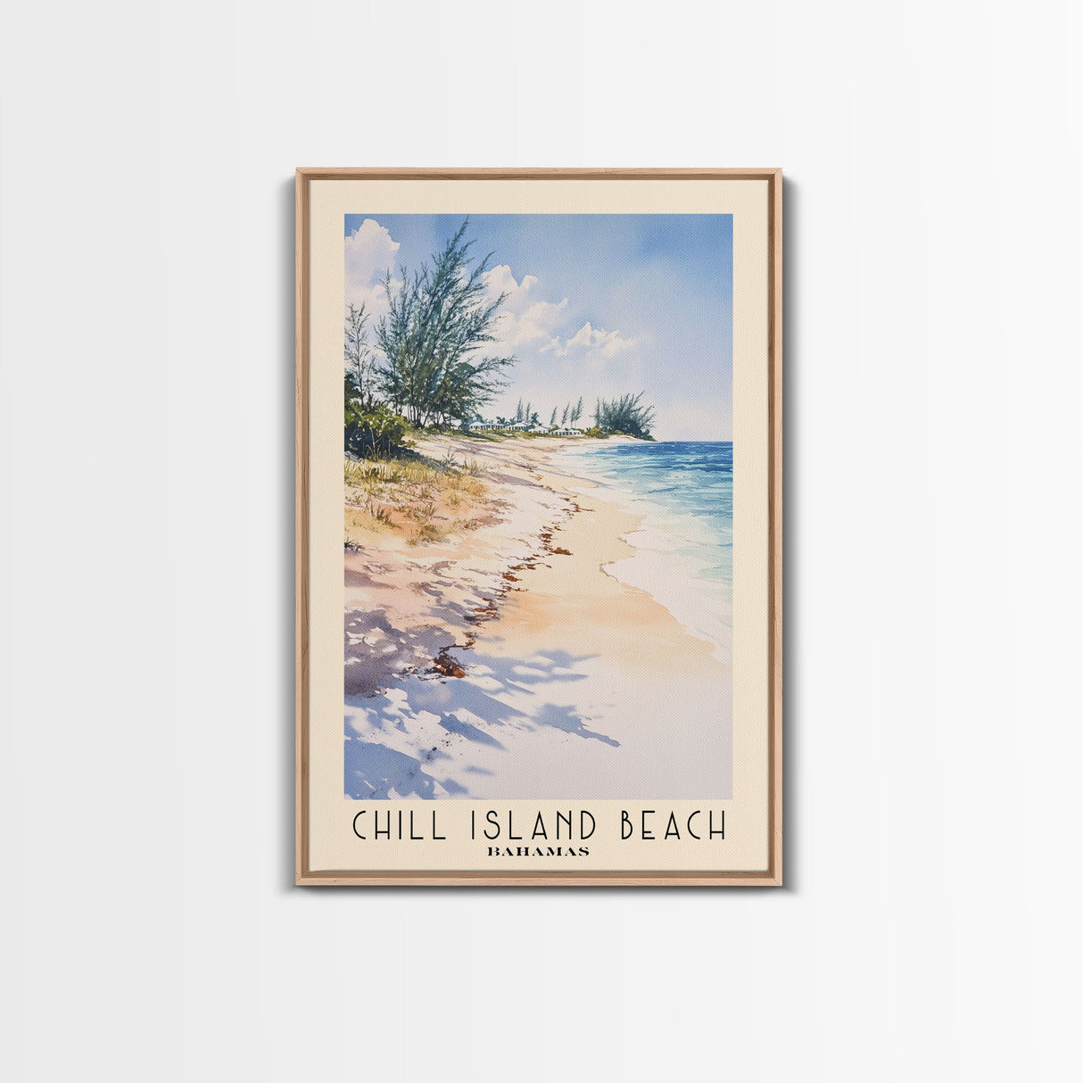 Chill Island Beach, Bahamas Watercolor Beach Print, Vacation Gift, Bahamas Wall Art, Framed Canvas Print, Framed Beach Painting