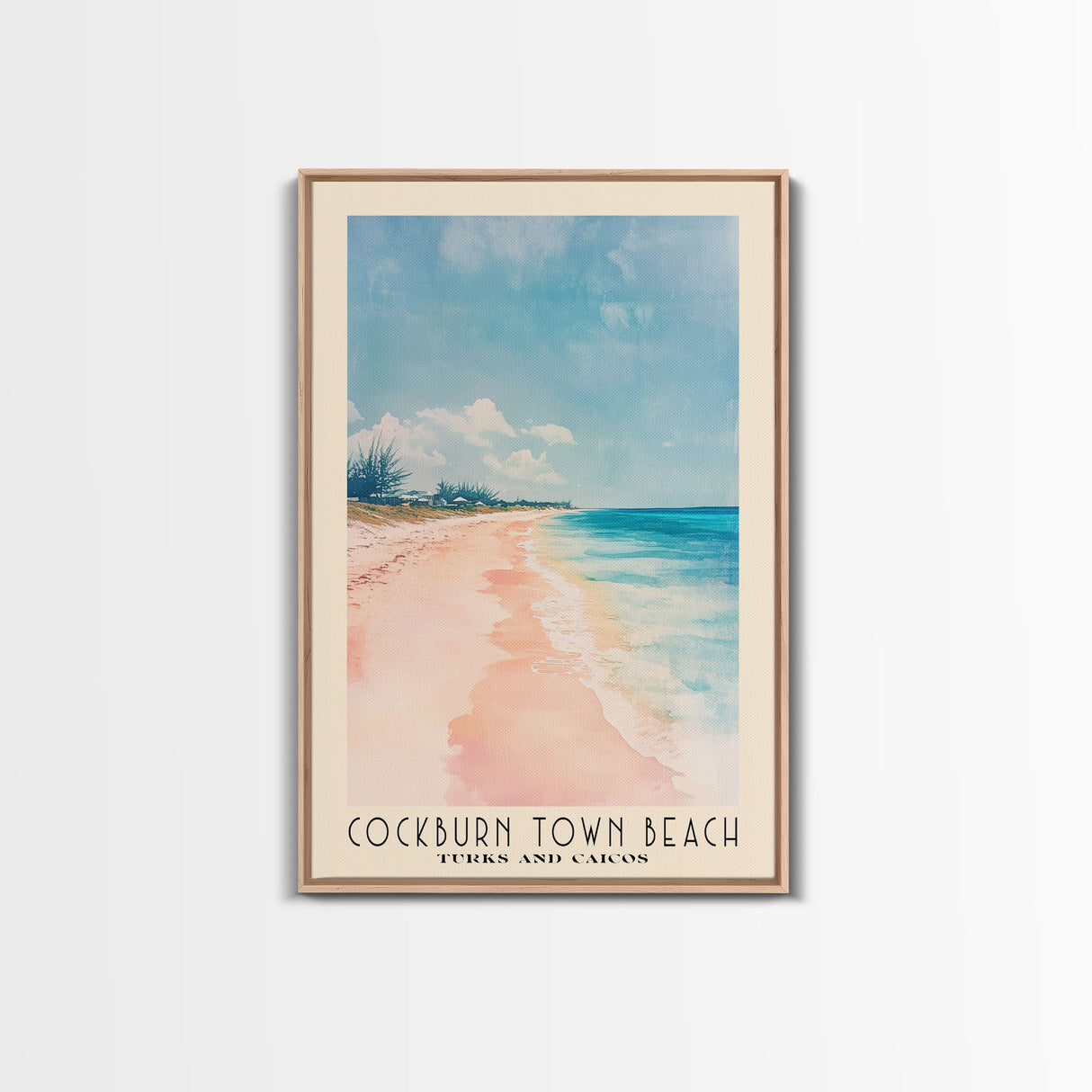 Cockburn Town Beach, Turks and Caicos Watercolor Beach Print, Vacation Gift, Turks and Caicos Wall Art, Framed Canvas Print, Framed Beach Painting