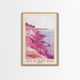 Côte de Granit Rose, France Watercolor Beach Print, Vacation Gift, France Wall Art, Framed Canvas Print, Framed Beach Painting