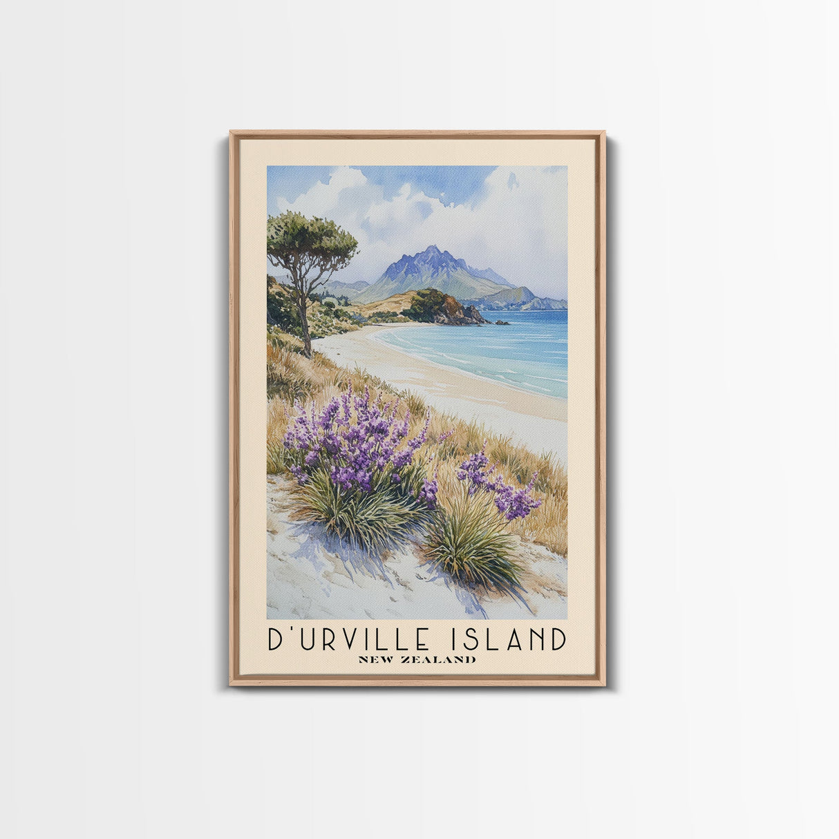 D’Urville Island, New Zealand Watercolor Beach Print, Vacation Gift, New Zealand Wall Art, Framed Canvas Print, Framed Beach Painting