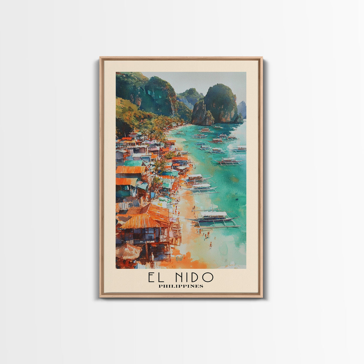 El Nido, Philippines Watercolor Beach Print, Vacation Gift, Philippines Wall Art, Framed Canvas Print, Framed Beach Painting