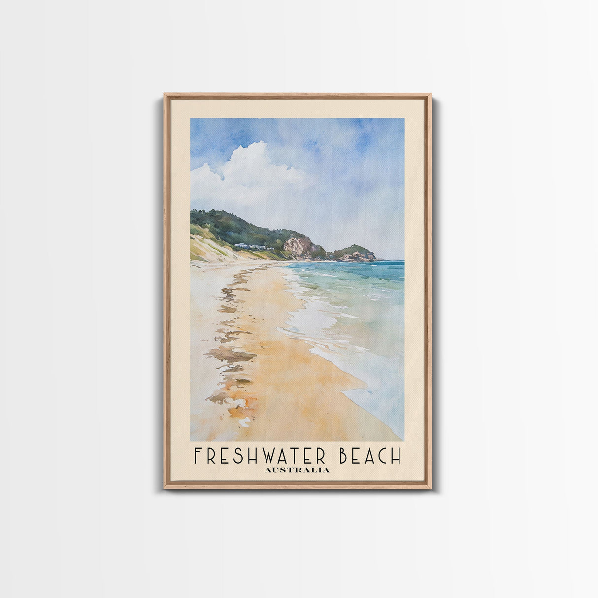 Freshwater Beach, Australia Watercolor Beach Print, Vacation Gift, Australia Wall Art, Framed Canvas Print, Framed Beach Painting