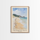 Freshwater Beach, Australia Watercolor Beach Print, Vacation Gift, Australia Wall Art, Framed Canvas Print, Framed Beach Painting