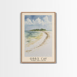 Gibbs Cay, Turks and Caicos Watercolor Beach Print, Vacation Gift, Turks and Caicos Wall Art, Framed Canvas Print, Framed Beach Painting