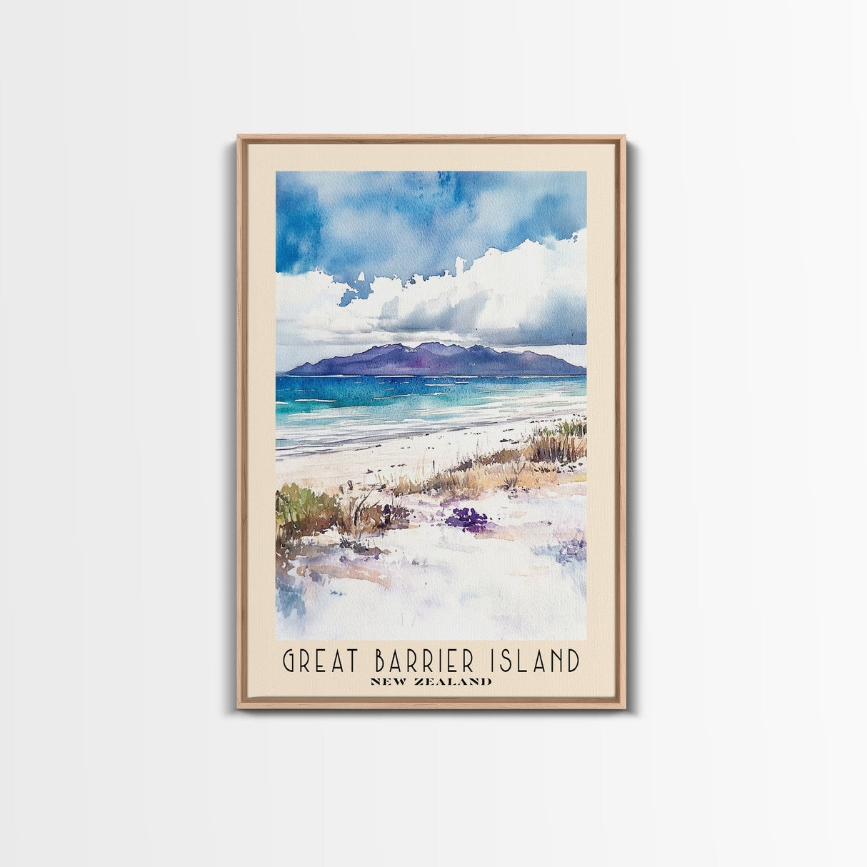 Great Barrier Island, New Zealand Watercolor Beach Print, Vacation Gift, New Zealand Wall Art, Framed Canvas Print, Framed Beach Painting