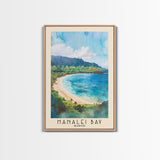 Hanalei Bay, Hawaii Watercolor Beach Print, Vacation Gift, Hawaii Wall Art, Framed Canvas Print, Framed Beach Painting