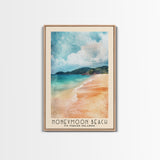 Honeymoon Beach, US Virgin islands Watercolor Beach Print, Vacation Gift, US Virgin islands Wall Art, Framed Canvas Print, Framed Beach Painting