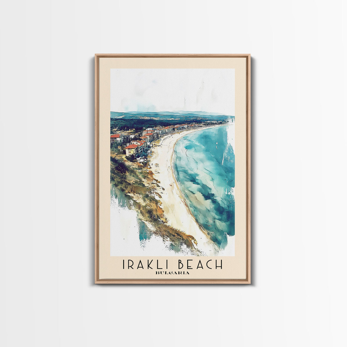 Irakli Beach, Bulgaria Watercolor Beach Print, Vacation Gift, Bulgaria Wall Art, Framed Canvas Print, Framed Beach Painting