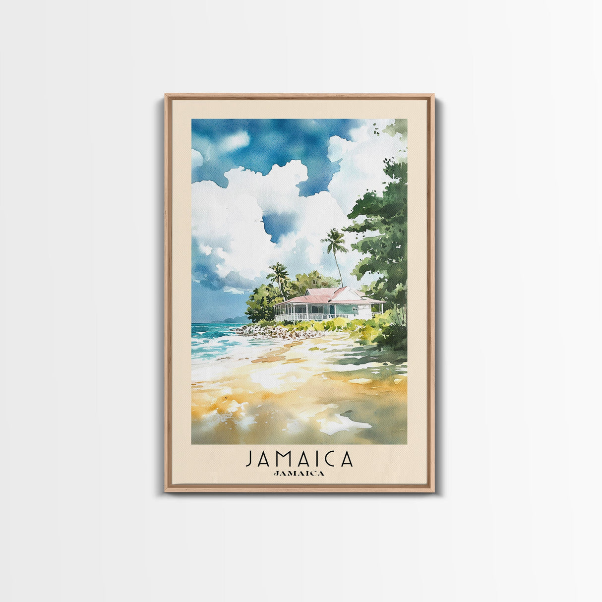 Jamaica, Jamaica Watercolor Beach Print, Vacation Gift, Jamaica Wall Art, Framed Canvas Print, Framed Beach Painting